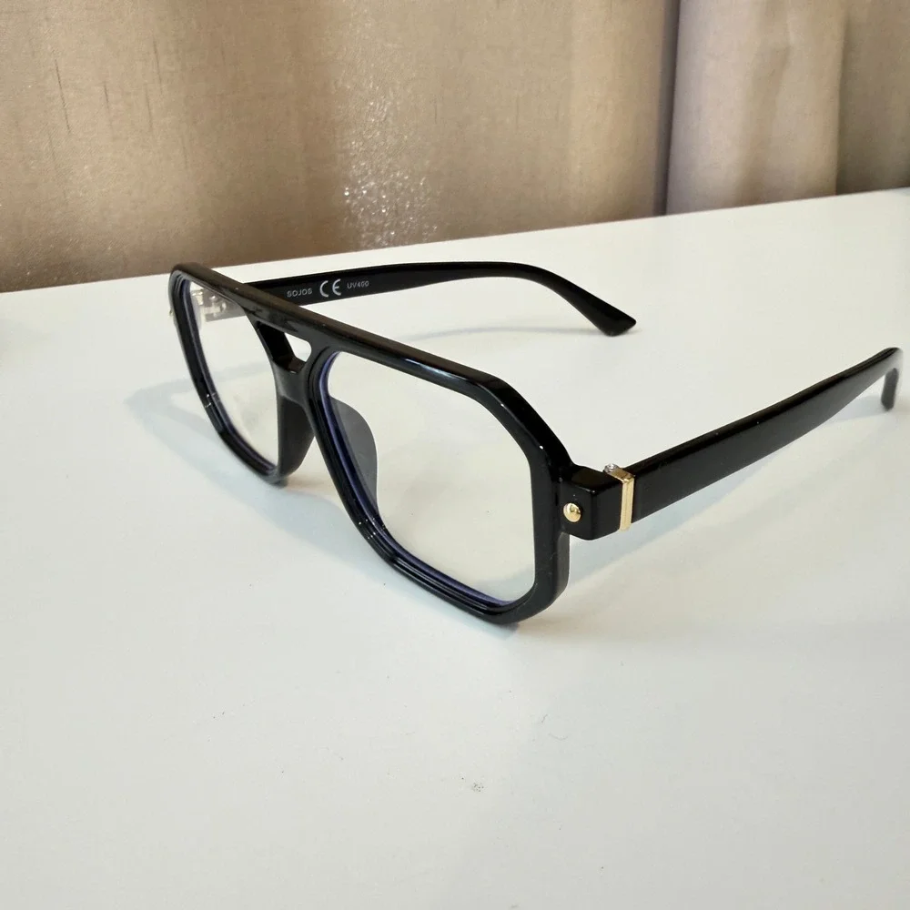 Sojos SJ5428 Black Oversized Aviator Blue Light Blocking Glasses Geometric Frame